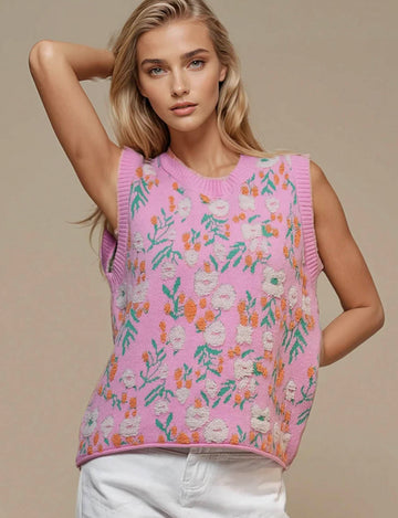 Ladies Floral Knit Sleeveless Sweater Vest SKT50127