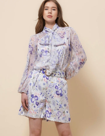 Ladies Long Sleeves Floral Top & Shorts Set SKST5128013