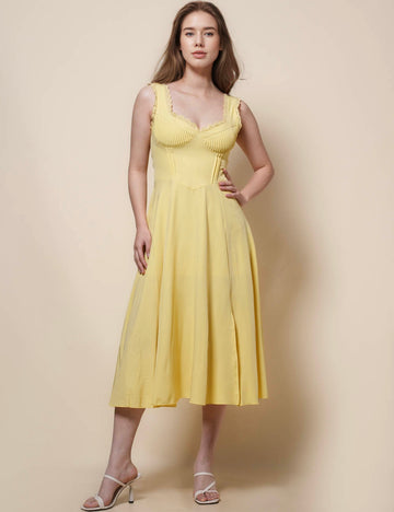 Ladies Solid Color Sleeveless V-Neck Midi Dress SKD41303
