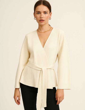 Ladies Wrap V-Neck Front Tie Closure Knit Cardigan