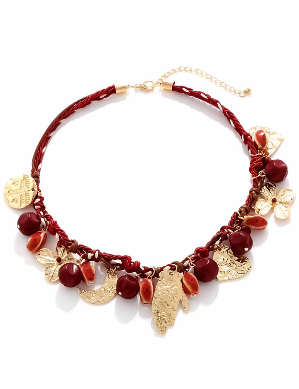 Ladies Woven Knotted Moon & Heart Pendants Necklace