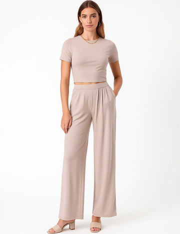 Short Sleeves Solid Color Ladies Daily Set
