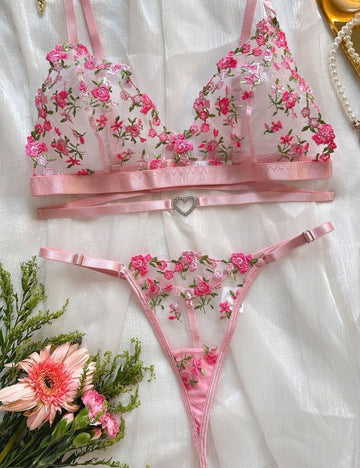 Ladies Floral Embroidery Triangle 2PCS Lingerie Set SKLG4056