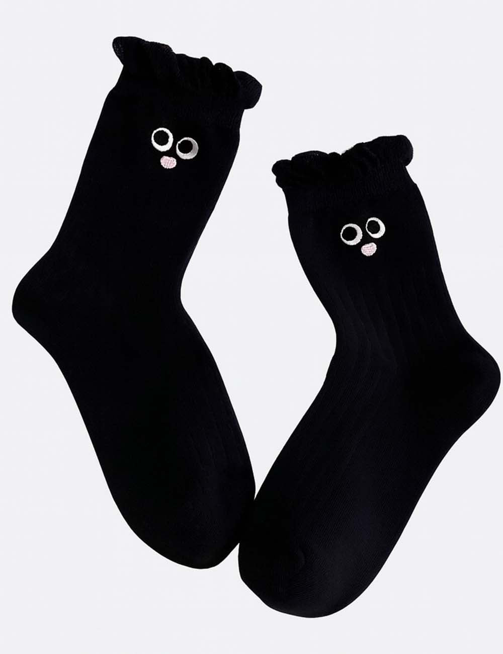 Ladies Cartoon Embroidery Midi Calf Knit Socks