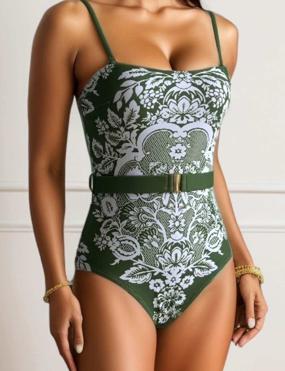 Ladies String Shoulder One Piece Swimwear with Salong