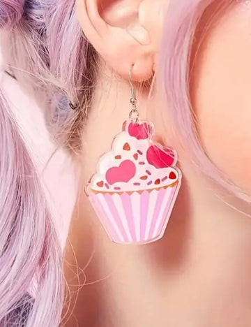 Ladies Valentine Heart Cup Cake Pendant Earrings SKAJ4219