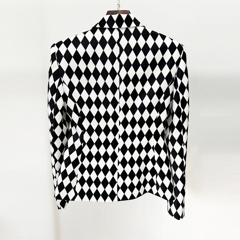 Ladies Color Block Diamond Checked Double Breast Blazer
