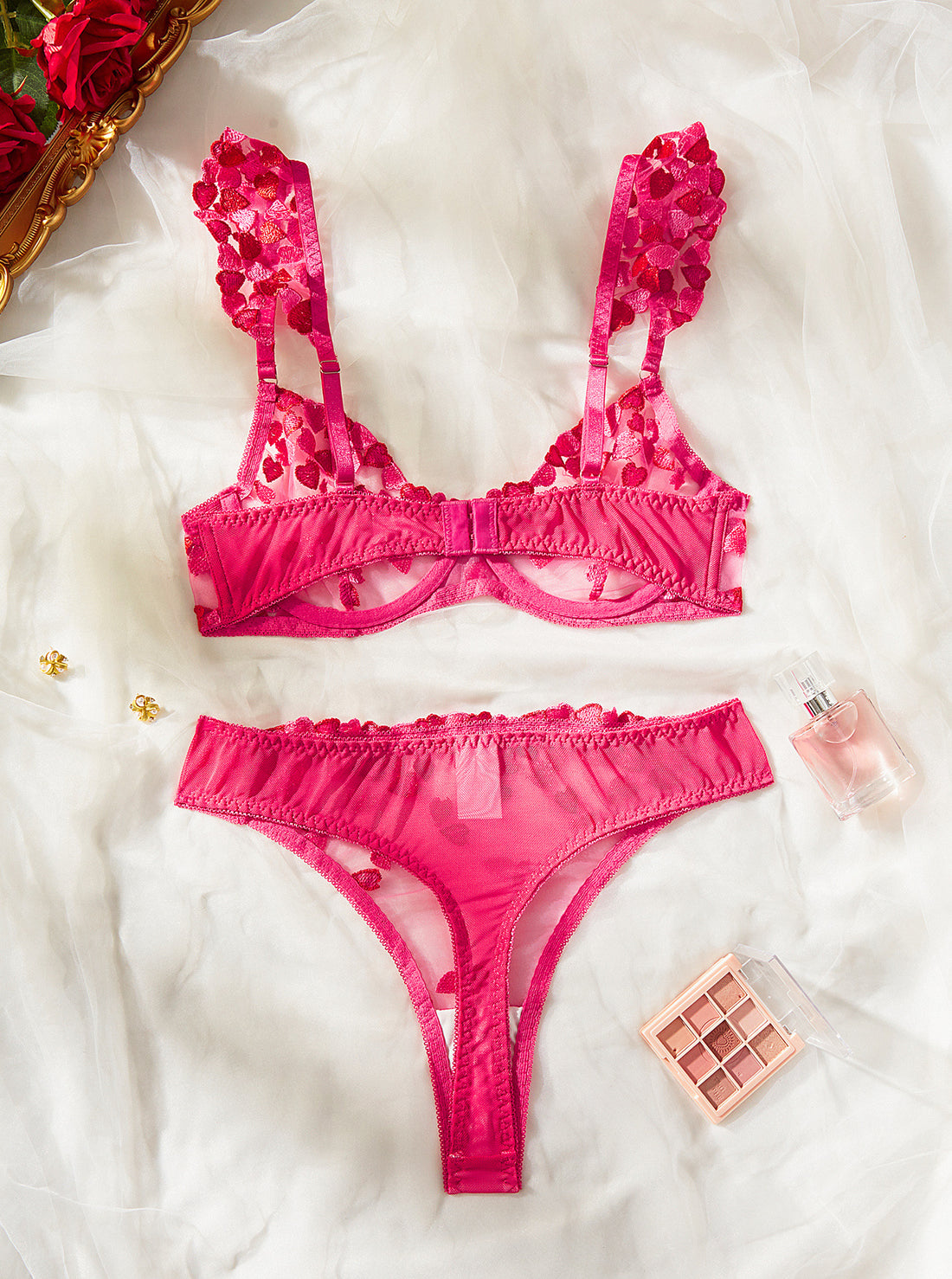 Ladies Sexy Heart Embroidery 2PCS Lingerie Set SKLG4134