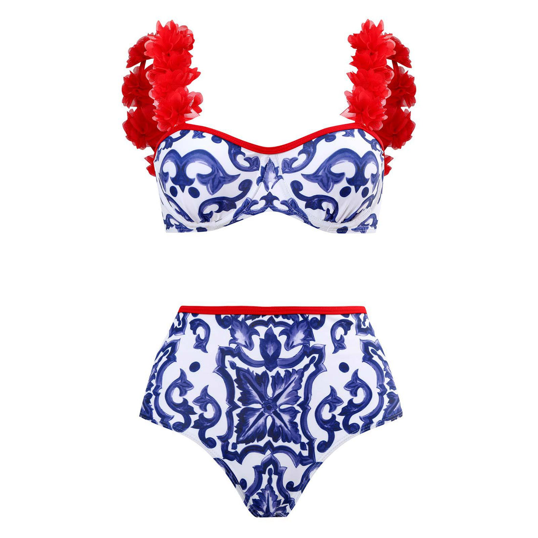 Faux Flower Shoulder Bikini Set with Salong SKSW40119