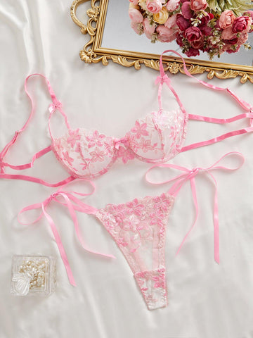 Ladies Embroidery Floral Sexy 2PCS Lingerie Set SKLG4018