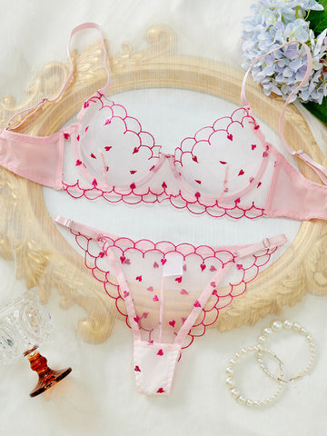 Ladies Heart Embroidery 2PCS Lingerie Set SKLG4135