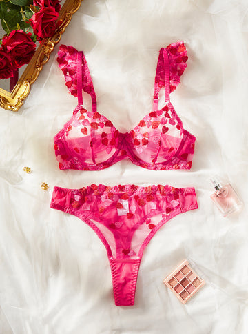Ladies Sexy Heart Embroidery 2PCS Lingerie Set SKLG4134