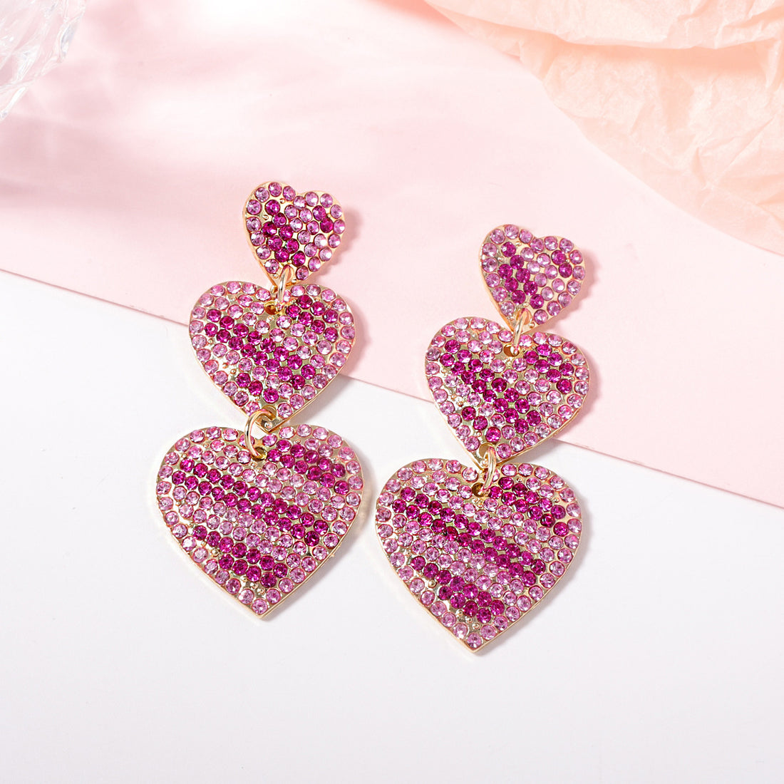 Ladies Valentine Rhinestone Heart Pandent Earrings SKAJ4217