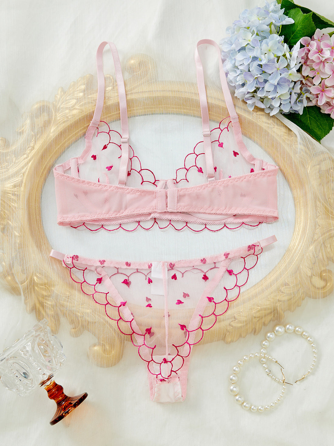 Ladies Heart Embroidery 2PCS Lingerie Set SKLG4135