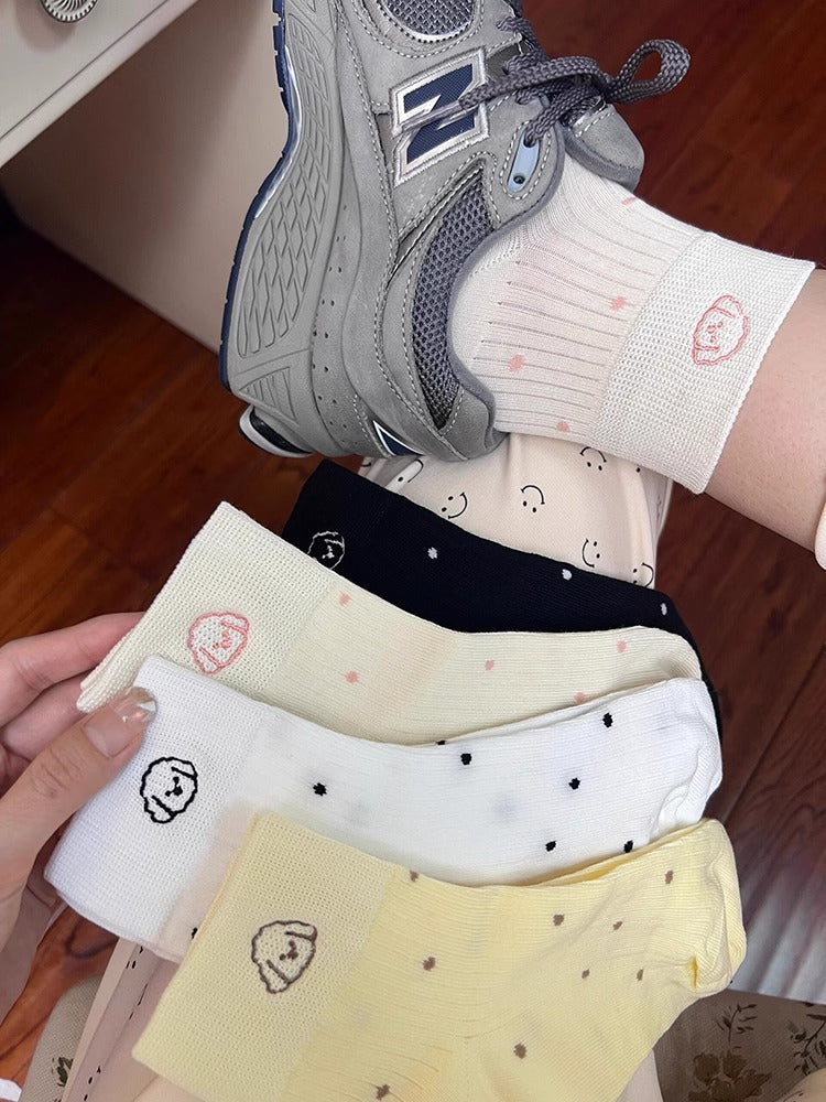 Ladies Embroideries Dog Polka Dot Knit Boat Socks SKAS50011