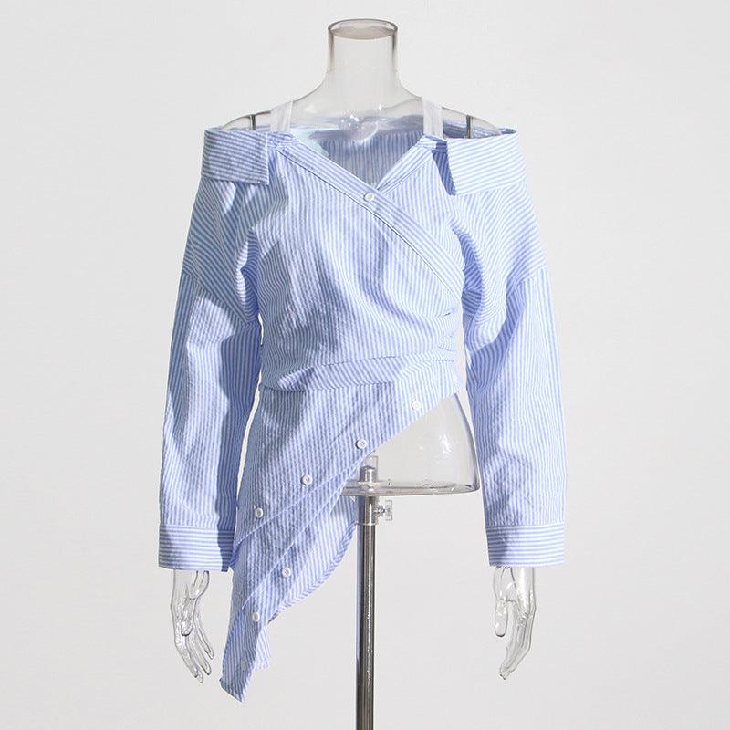 Ladies Off Shoulder Irregular Long Sleeves Shirt SKT637501