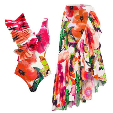 Ladies Ruffle Floral One Piece Swimwear with Salong SKSW40216