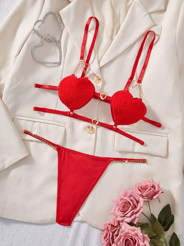 Ladies Spicy Heart Shaped Bra Thong 2PCS Lingerie Set SKLG4017