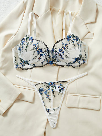 Ladies Floral Embroidery 2PCS Lingerie Set SKLG4123