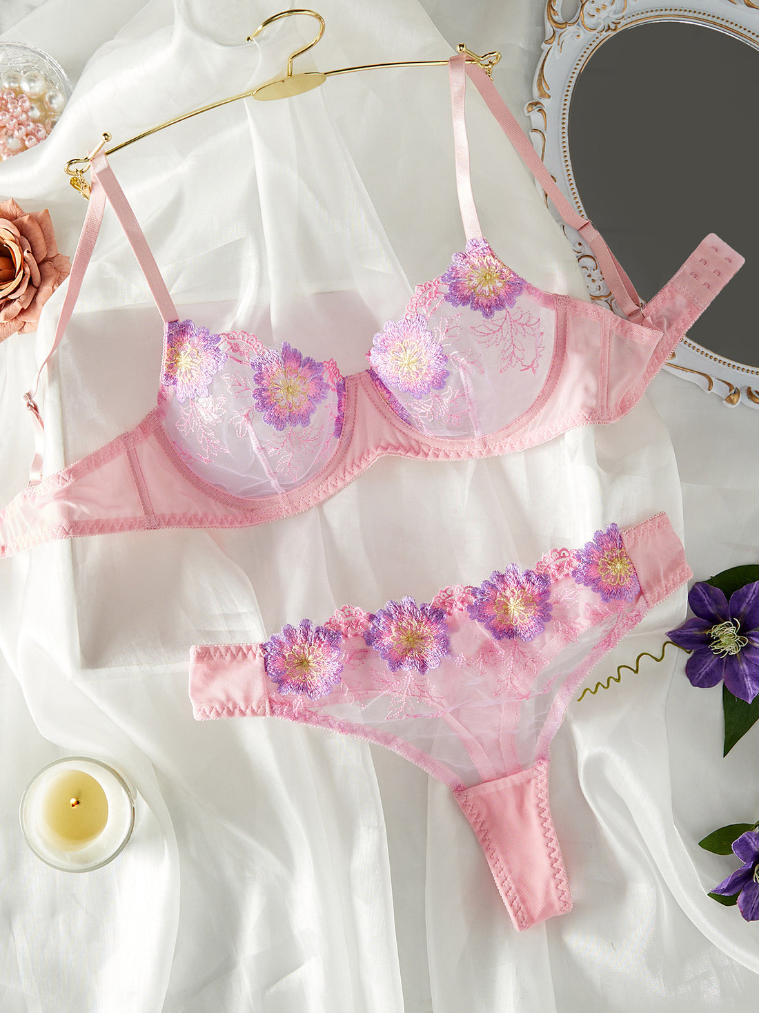 Ladies Floral Embroidery 2PCS Lingerie Set SKLG4164