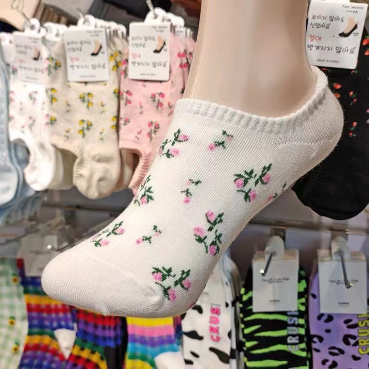 Ladies Small Floral Knit Boat Socks SKAS50022
