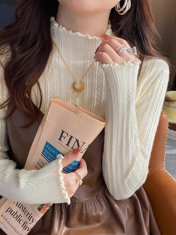 Ladies Knit Turtle Neck Long Sleeves Pullover Top SKT50436