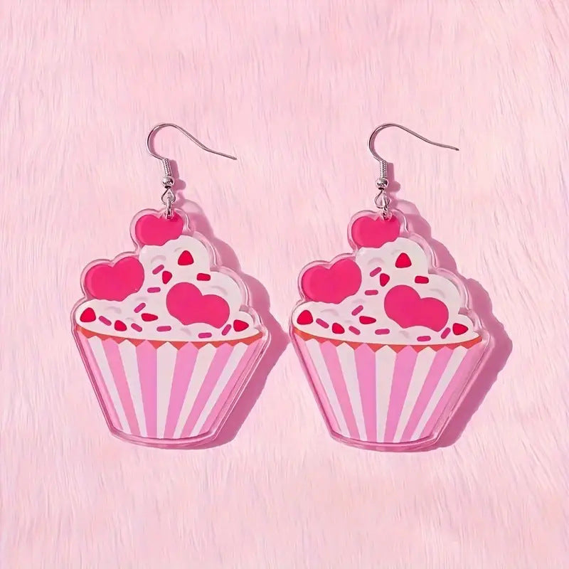 Ladies Valentine Heart Cup Cake Pendant Earrings SKAJ4219