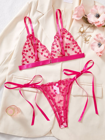 Ladies Heart Embroidery triangle 2PCS Lingerie Set SKLG4129