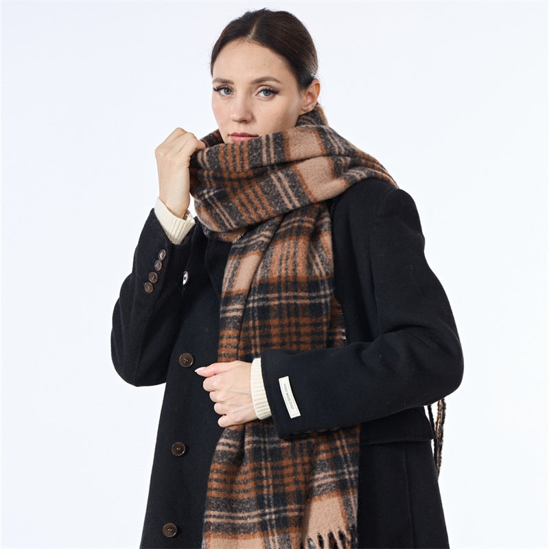 Ladies Vintage Plaid Pattern Mohair Scarf SKAS4204