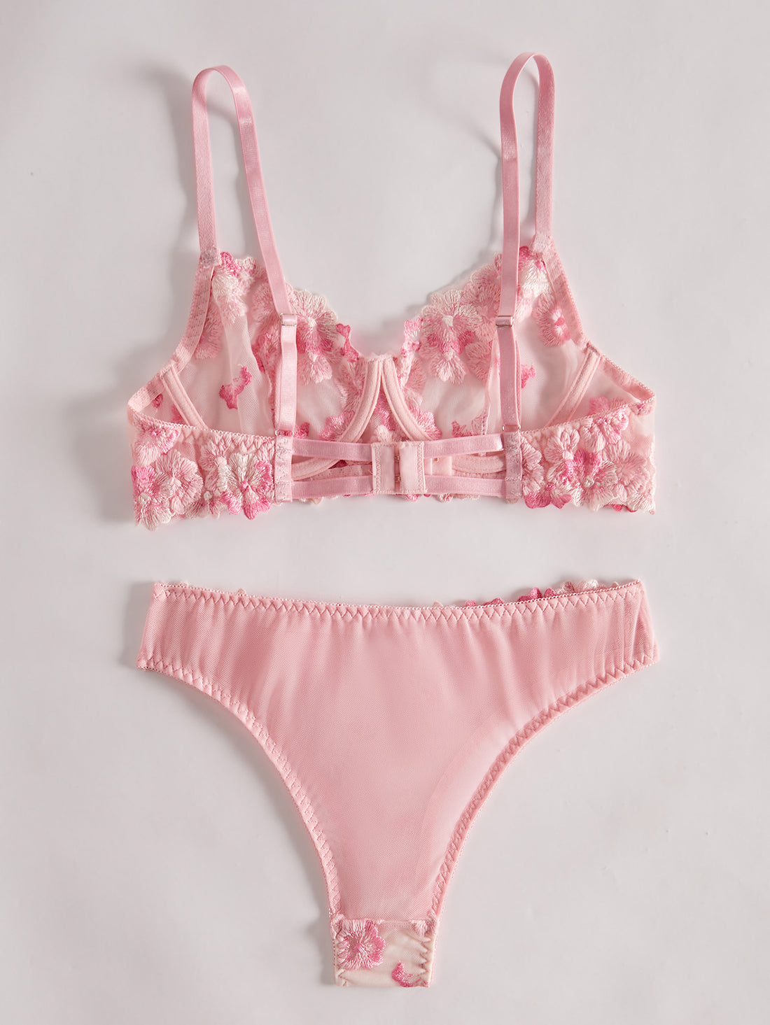 Ladies Floral Embroidery see Through 2PCS Lingerie Set SKLG4122