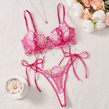 Ladies Floral Embroidery 2PCS Lingerie Set SKLG4141