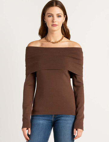 Ladies Off-Shoulder Ruched Long Sleeves Knit Top