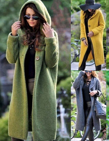 Button Hooded Solid Color Sweater Coat Cardigan NG5135
