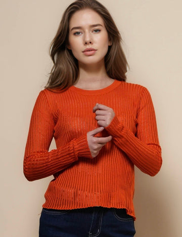 Ladies Round Collar Long Sleeves Knit Blouse SKT50702