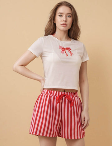 Ladies Round Neck Short Sleeves Top Shorts Set 8SKST50507