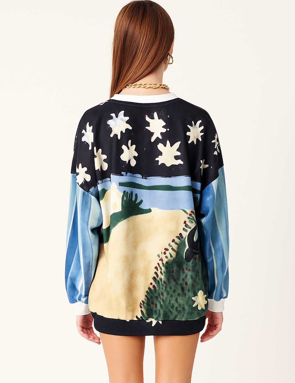Ladies Multicolor Print Cozy Long Sleeves Sweatshirt