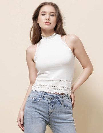 Ladies Round Neck Sleeveless Hollow Out Knit Vest SKT51244