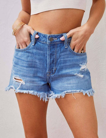 Ladies Distressed High Waist Denim Shorts SKS265