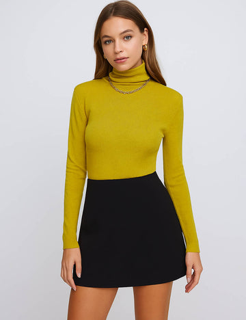 Ladies Solid Color Turtle Neck Long Sleeves Knit Layering Top