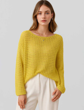 Ladies Pullover Hollow Out Long Sleeves Knit Blouse