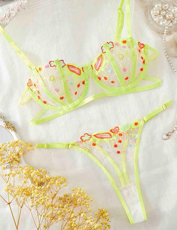 Ladies Floral Embroidery See Through 2PCS Lingerie Set 8MY96630