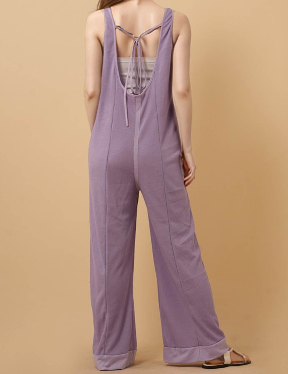 Ladies Solid Color Waffle Sleeveless Jumpsuit 8SKJ51266