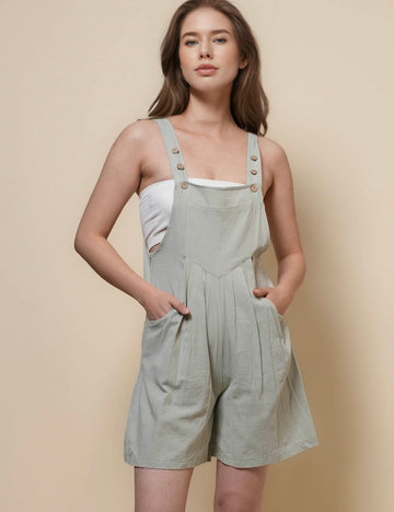 Ladies Bottons Adjustable Strape Shoulder Romper SKJ41312