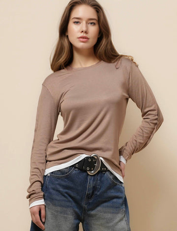 Ladies Round Neck Long Sleeves Knit Blouse SKT51295