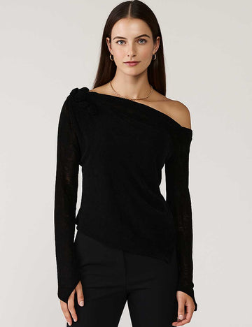 Women Solid Color Off Shoulder Long Sleeves Blouse