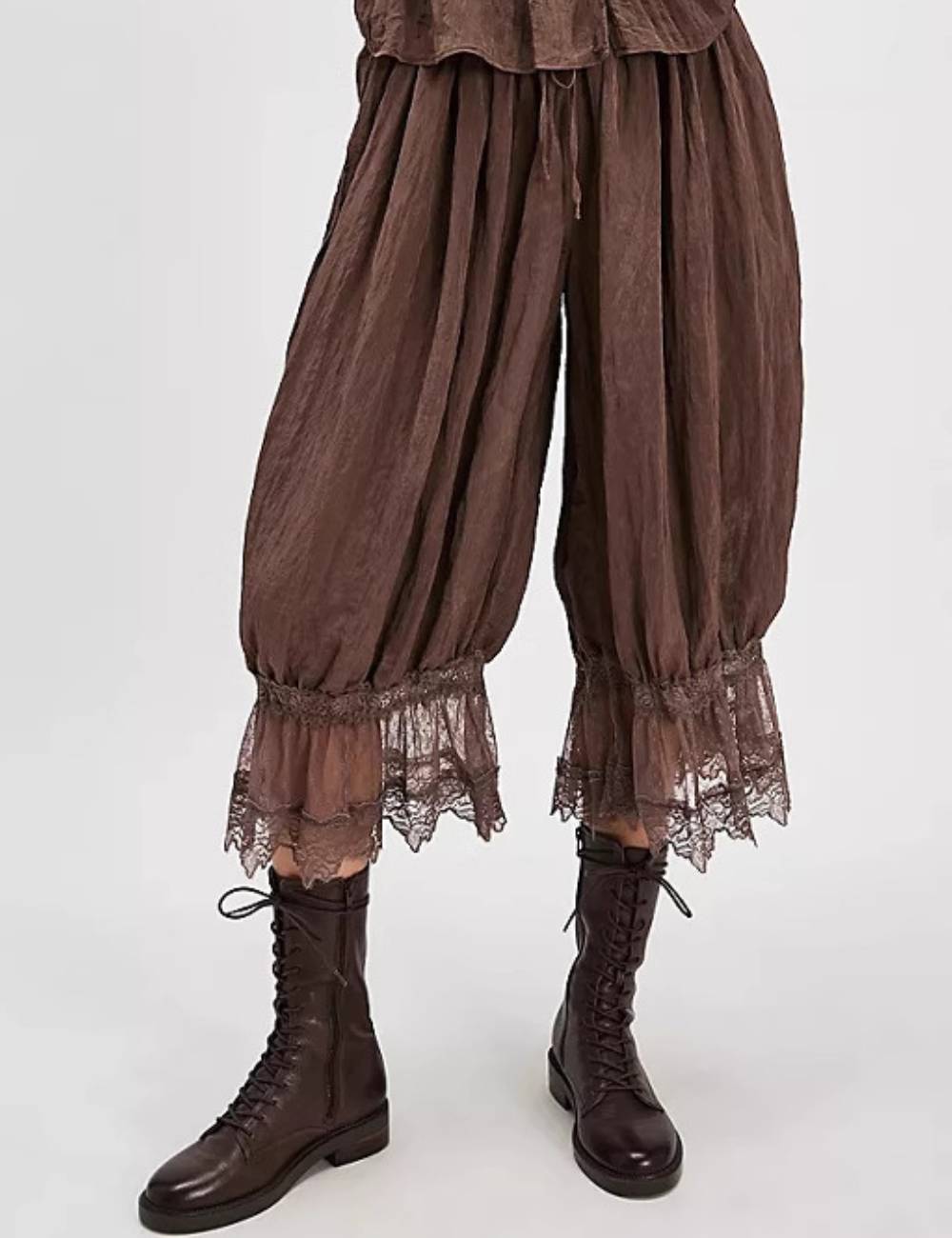 Ladies Lace Panel Elastic Waist Tie Ruched Balloon Pants