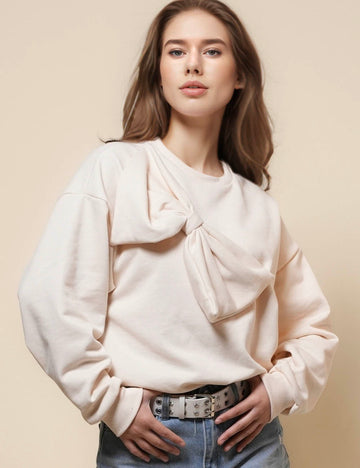 Ladies Round Neck Big Bowknot Sweatshirt SKT41302