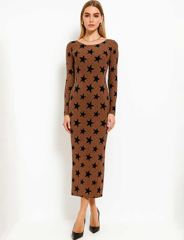 Ladies See Sheer Star Slip Lining Mesh Maxi Dress