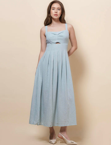 Ladies Back Cut Out Solid Color Midi Dress SKD51015