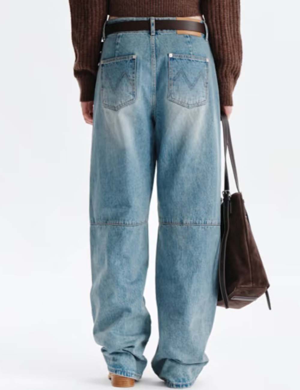 Ladies Button Pocket Barrel Denim Pants